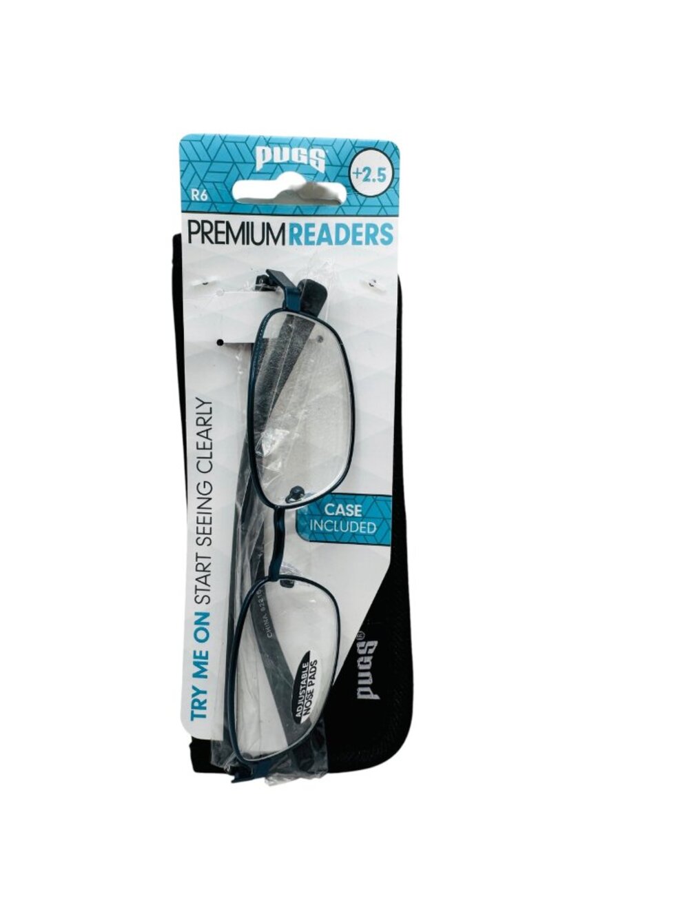 Pugs Premium Reading Glasses +2.5 With Adjustable Nose Pads & Case Included